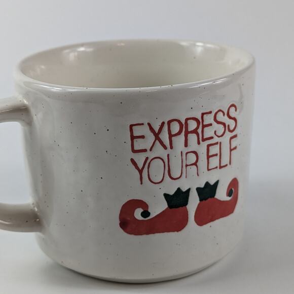 Crate & Barrel Express Your Elf Stoneware Coffee Mug 14oz Holiday Christmas Cup - Picture 8 of 10